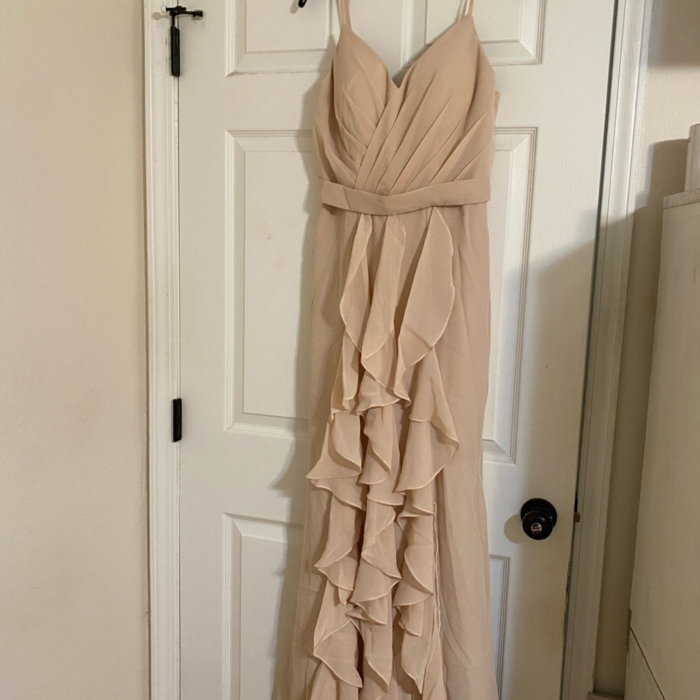 Champagne colored WedNova bridesmaid dress.